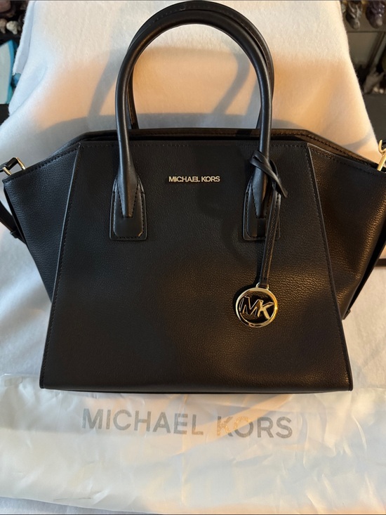 Michael Kors Handbags - Michael Kors Black Leather Satchel with Gold MK Charm